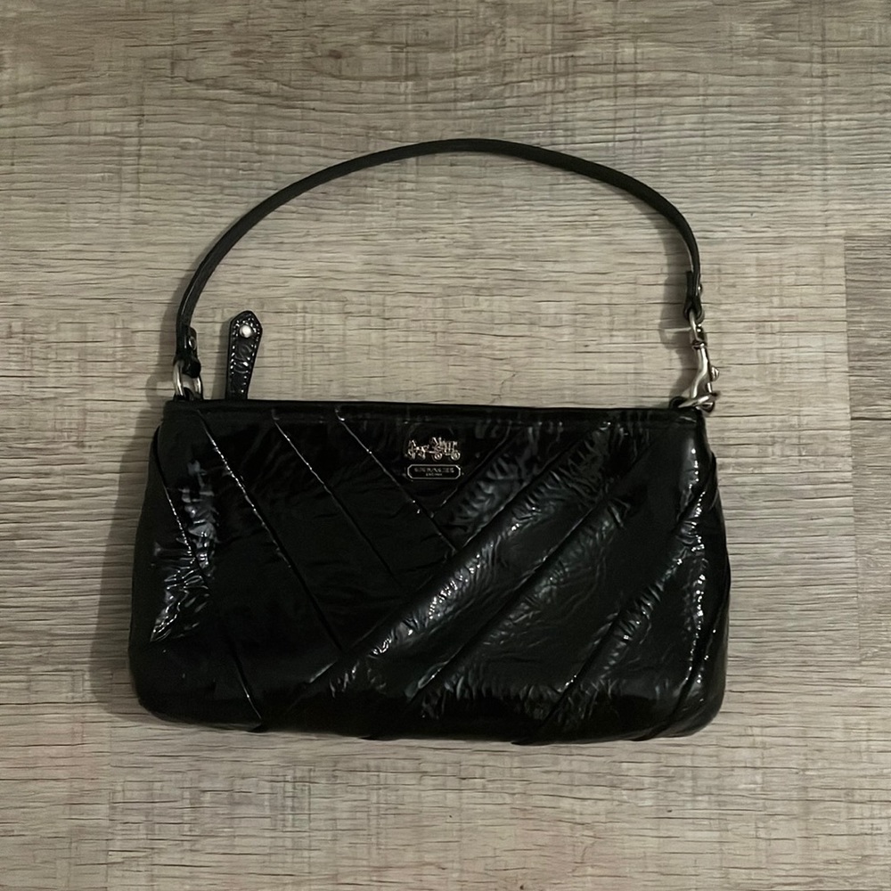 Coach black patent leather mini shoulder bag